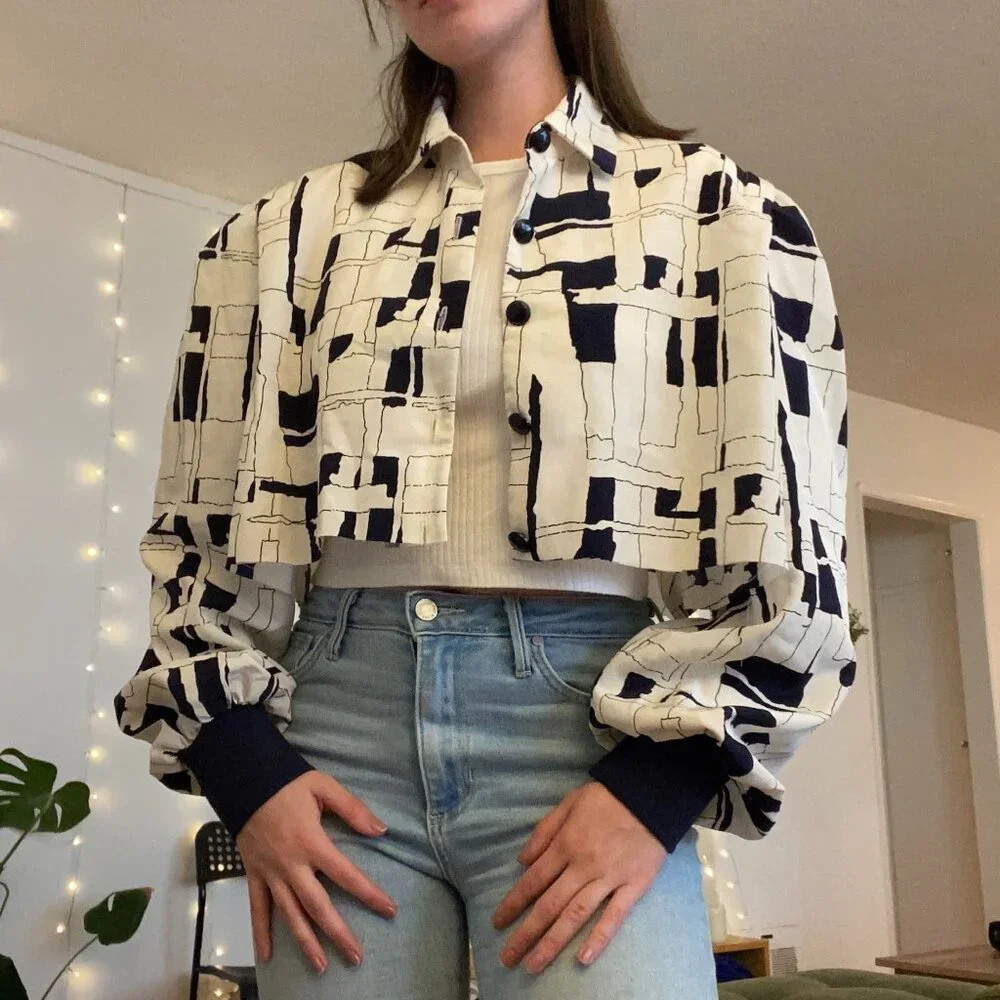 80s color blocked cropped jacket - Picture 2 of 3